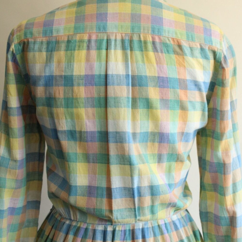 Vintage 1970s 1980s Dress with Pockets, Parade Pastel Plaid Shirtwaist, - Picture 10 of 10